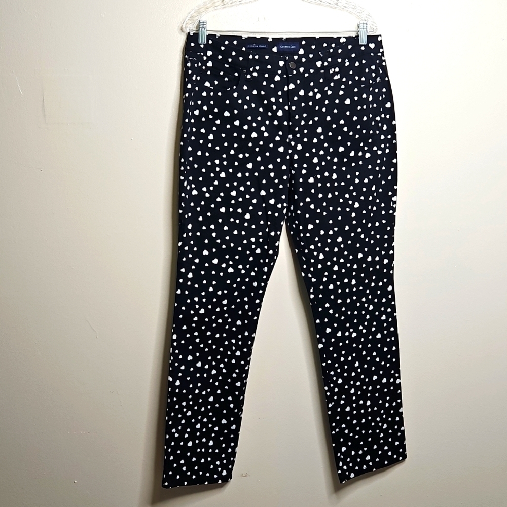 Charter Club Lexington Straight Leg Hearts Black White Size 12
